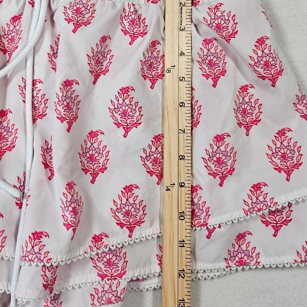 Roller Rabbit Amanda Pink Bouquet Print Ruffle Shorts Embroidered Trim Large Lg‎